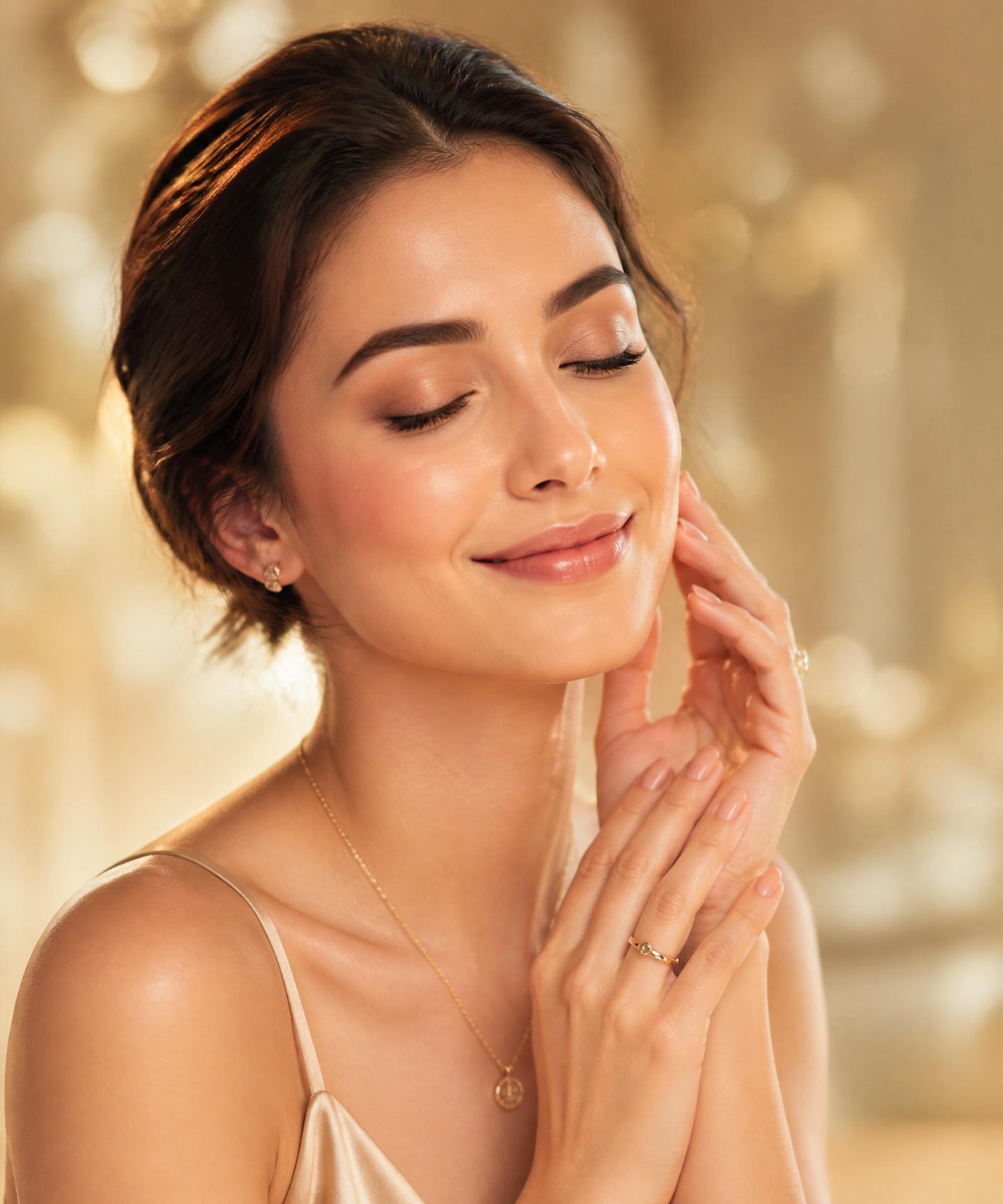 Client relaxing at Deluxe Beauty Studio with soft glowing makeup
